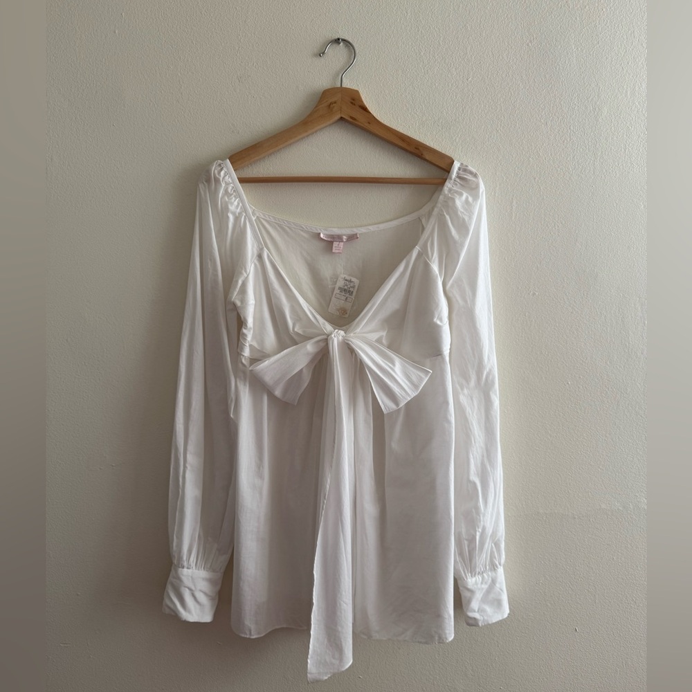 NWT Rebecca Taylor bow tunic top white 8 flower button